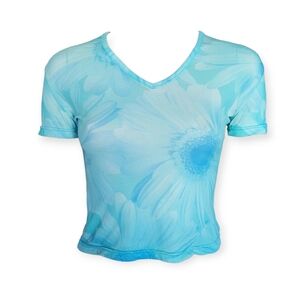 Vintage Y2K Sheer Floral Cropped Baby Tee blue small Raverwear
